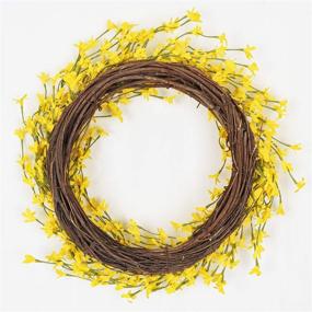 img 2 attached to 🌸 Lvydec Artificial Forsythia Flower Wreath - 16-inch Yellow Flower Door Wreath Faux Floral Spring/Summer Wreath for Front Door Wedding Home Decoration