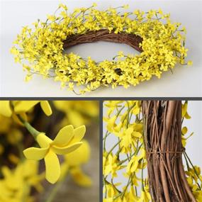 img 1 attached to 🌸 Lvydec Artificial Forsythia Flower Wreath - 16-inch Yellow Flower Door Wreath Faux Floral Spring/Summer Wreath for Front Door Wedding Home Decoration