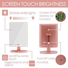 img 1 attached to Rose Gold Extra Large Lighted Makeup Mirror: 35 LED Lights, 10X 💄 Magnification, Touch Screen Dimmable & 360°Rotation - Cord and Cordless Countertop Cosmetic Mirror