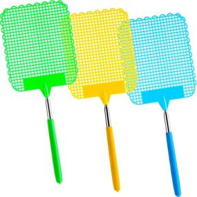 img 4 attached to 🦟 3-Pack of Extendable Fly Swatters - Manual Pest Control with Telescopic Handles (Yellow, Green, Blue)