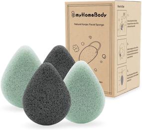 img 4 attached to 🧽 4pc Set of Natural Konjac Facial Sponges – Teardrop Shape, Infused with Activated Charcoal and Aloe Vera, for Gentle Face Cleansing and Exfoliation