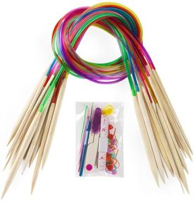 img 4 attached to Vancens 18-Pair Bamboo Knitting Needles Set with Colorful Plastic Tubes - 18 Sizes, 2mm to 10mm, 31.5" Length - Including Small Weaving Tools