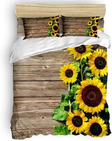 img 4 attached to Rustic Wood Sunflowers 3 Piece Bedding Set - Queen Size Duvet Quilt Cover with 2 Pillow Cases, Ideal for Children, Teens, and Adults