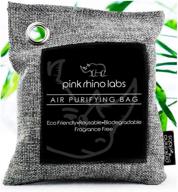 bamboo charcoal air purifying bag - home and car odor eliminator | kid and pet friendly freshener & odor absorber - activated bamboo charcoal 1 pack (500g) by pink rhino labs logo