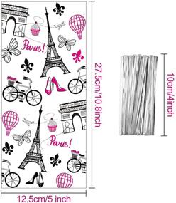 img 3 attached to 🗼 Day in Paris Party Supplies: 100-Piece Clear Cellophane Treat Bags with Pink Eiffel Tower Design - Includes 100 Silver Twist Ties for Fun Candy Goodie Bags