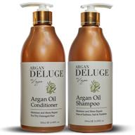 🌿 deluge moroccan argan oil shampoo and conditioner – professional moisturizing set for colored, dry, damaged hair – intense repair and shine – plant-based vegan formula – 16oz per bottle logo