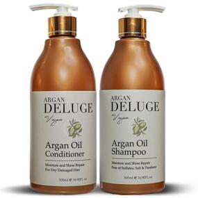 img 4 attached to 🌿 DELUGE Moroccan Argan Oil Shampoo and Conditioner – Professional Moisturizing Set for Colored, Dry, Damaged Hair – Intense Repair and Shine – Plant-Based Vegan Formula – 16oz per Bottle