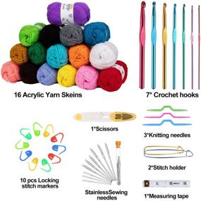 img 3 attached to 🧶 49 Crochet Kits with Yarn - Includes 16x50g Acrylic Crochet Yarn Balls, 7 Crochet Hooks, Scissors, Needles, Stitch Markers & More - Beginner Kits for Adults and Kids - Ideal for Crochet and Knitting