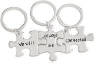 🧩 creative meiligo fashion 3-piece best friends forever set: engraved puzzle dog tag necklace, key chain, and square pendant for unbreakable bonds logo