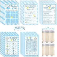 🐘 fun-filled blue elephant theme baby shower games cards pack for boys - 250 cards and 5 exciting games with 20 matching pencils for memorable baby shower decorations and party supplies logo