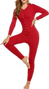 img 2 attached to 👚 Hotouch Women's Long Sleeve Onesie Pajamas | Adult Union Suit Thermal Underwear | One Piece Bodysuit Sleepwear | Sizes S-XXL