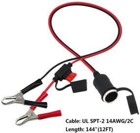 img 3 attached to 🔌 12FT 12V Car Cigarette Lighter Socket Extension Cord with Alligator Clips - Powerful and Convenient Battery Clip-on Extension Cable (15A Fuse)