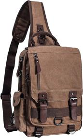 img 4 attached to El-Fmly Canvas Cross Body Messenger Bag For Men Women Sling Shouler Backpack Travel Rucksack (Coffee