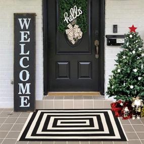 img 4 attached to 🎅 LEEVAN Outdoor Front Christmas Doormat - Black and White Striped Rug, 24"x35" - Welcome Porch Rug, Washable Woven Enter Way Floor Mat Runner - Ideal for Laundry Room and Home Entrance