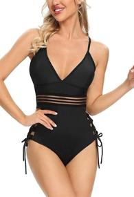 img 3 attached to Lomitti Women's Strappy Mesh Insert Monokini Swimsuit with Side Cutout - Sleek Bathing Suit