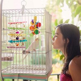 img 3 attached to 🦜 Kathson 2 Pack Bird Chewing Toys: Colorful Rattan Ball & Wooden Block Cage Bite Toys for Parrots - Pet Birds Toy Set for Parakeet, Conure, Lovebirds, Cockatiels