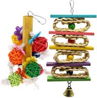 🦜 kathson 2 pack bird chewing toys: colorful rattan ball & wooden block cage bite toys for parrots - pet birds toy set for parakeet, conure, lovebirds, cockatiels логотип