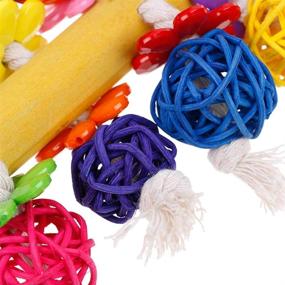 img 1 attached to 🦜 Kathson 2 Pack Bird Chewing Toys: Colorful Rattan Ball & Wooden Block Cage Bite Toys for Parrots - Pet Birds Toy Set for Parakeet, Conure, Lovebirds, Cockatiels