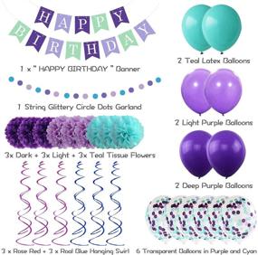 img 3 attached to 🧜 Mermaid Birthday Party Decorations: 29pcs Supplies for Girls and Women, Including Pom Poms, Flowers, Happy Birthday Banner, Garland, Swirls, Balloons (Purple Teal Confetti)