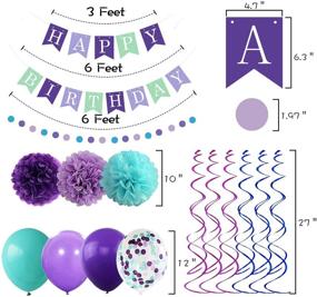 img 1 attached to 🧜 Mermaid Birthday Party Decorations: 29pcs Supplies for Girls and Women, Including Pom Poms, Flowers, Happy Birthday Banner, Garland, Swirls, Balloons (Purple Teal Confetti)