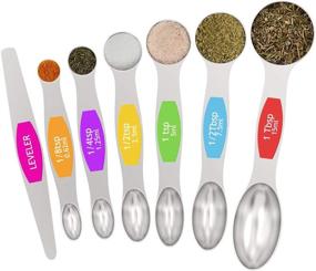 img 4 attached to 🥄 Magnetic Measuring Spoons Set - Wildone Stainless Steel Double Sided 7-Piece Measuring Spoons Set for Dry and Liquid Ingredients - Includes Heavy Duty Nesting Spoons, Leveler, Fits in Spice Jar