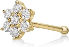 img 2 attached to 🌸 Stunning Lavari 14K Gold Flower Nose Ring - Straight Stud 22G with Clear Cubic Zirconium