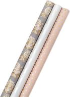 🎁 hallmark premium wrapping paper 3-pack: gold hearts, rose flowers, white stripes - 85 sq. ft. ttl, perfect for birthdays, weddings, mother's day, valentine's day & bridal showers logo