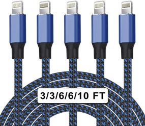 img 4 attached to 🔌 WACAUR Apple MFi Certified Nylon Braided iPhone Charger Lightning Cable 5Pack(3/3/6/6/10ft) - Fast Charging & Syncing, Long Cord Compatible with iPhone 12/11Pro Max/11Pro/11/XS Max/XR/X/8/8P/7 - Black & Blue