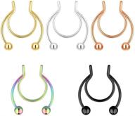 💍 20g stainless steel fake nose rings hoop clip-on septum jewelry non piercing cartilage earring lip rings faux nose ring piercing jewelry for women men logo