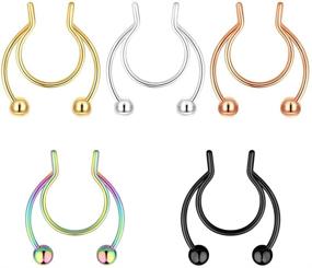 img 2 attached to 💍 20G Stainless Steel Fake Nose Rings Hoop Clip-on Septum Jewelry Non Piercing Cartilage Earring Lip Rings Faux Nose Ring Piercing Jewelry for Women Men