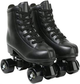 img 3 attached to Roller Skates Leather High Top Four Wheel Sports & Fitness