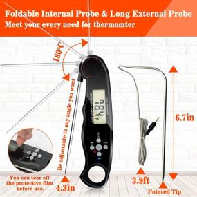 img 3 attached to 🌡️ DotStone Instant Read Meat Thermometer - Digital Thermometer with Built-in Magnet, Backlight & Temperature Alarm. Includes 3.9FT External Probe for Kitchen, Outdoor Cooking, Grilling, BBQ, and Oven