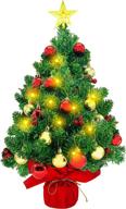 crepro 2ft pre-lit christmas tree: mini artificial tree with lights, ornaments - ideal for xmas home party decorations (red) logo