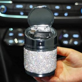 img 3 attached to 💎 Серебряный блеск кристаллический автомобильный пепельница для сигарет - портативные бездымные стойки для цилиндрических держателей чашек