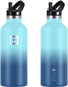 img 2 attached to 💦 Impressive 32 Oz IRON °FLASK Sports Water Bottle - 3 Lids, Leak Proof & Vacuum Insulated Stainless Steel - Hot Cold Thermo Mug - Double Walled!