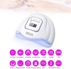 img 2 attached to GreenLife 150W UV LED Nail Curing Lamp - Gel Polish Nail Dryer with 4 Timer Settings, Professional Manicure/Pedicure Nail Light Featuring 45 LED Phototherapy Lights and Auto Sensor - Nail Art Machine