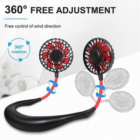 img 1 attached to 💨 Rechargeable Personal Neck Fan with 3-Level Air Flow, 360° Free Rotation, Portable Wearable Neckband Fan with 7-Color LED for Travel, Sports, Home, Office (Black)