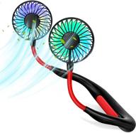 💨 rechargeable personal neck fan with 3-level air flow, 360° free rotation, portable wearable neckband fan with 7-color led for travel, sports, home, office (black) logo