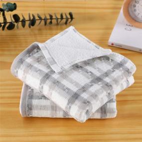 img 3 attached to 👕 Pidada Hand Towels Set of 2: Checkered Plaid Pattern 100% Cotton, Absorbent & Soft Towel – Gray