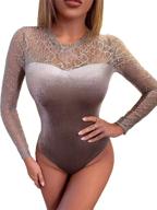 👗 floerns sheer mesh long sleeve stretchy women's bodysuit jumpsuit logo