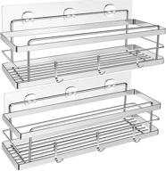 🚿 rustproof shower caddy organizer basket 2-pack: wall mount storage shelves with adhesive, stainless steel bathroom shelf, no drilling required - silver logo