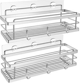 img 4 attached to 🚿 Rustproof Shower Caddy Organizer Basket 2-Pack: Wall Mount Storage Shelves with Adhesive, Stainless Steel Bathroom Shelf, No Drilling Required - Silver