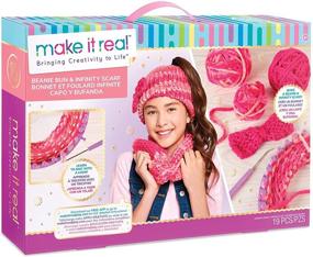 img 4 attached to 🧶 Make It Real - Kids Beanie and Infinity Scarf Knitting Kit - Beginner's Crochet Set with Loom, Hook, and Needle - DIY Craft Kit for Teaching Kids to Crochet Beanie & Scarf