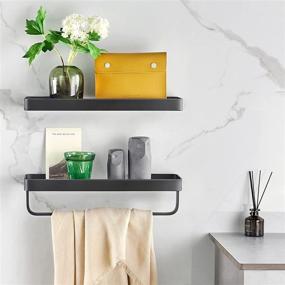 img 3 attached to 🛁 2 Tier Black Glass Floating Bathroom Wall Shelf with Towel Holder - 15.7 inch Glass Shower Shelf for Organized Storage