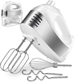 img 4 attached to Cusinaid Hand Mixer Electric - 5-Speed Turbo Handheld Kitchen Mixer with Beaters, Dough Hooks, and Storage Case, in White