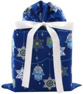 🎁 blue reusable hanukkah gift bag: stars of david, hamsa & dreidels (standard size: 10" x 15") logo