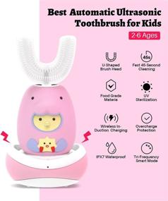 img 2 attached to Ultimate Kids Ultrasonic Automatic Toothbrush: U-Shaped Smart Children's Toothbrush for 2-6 Ages, Electric with 3 Modes, Wireless Charging & IPX7 Waterproof - Pink