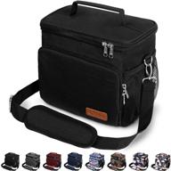 👜 black insulated lunch bag for women/men - reusable, leakproof cooler tote bag with adjustable shoulder strap - perfect for office, school, picnic, and beach logo