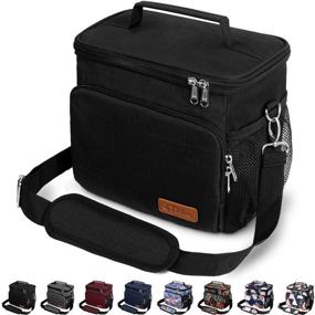 img 4 attached to 👜 Black Insulated Lunch Bag for Women/Men - Reusable, Leakproof Cooler Tote Bag with Adjustable Shoulder Strap - Perfect for Office, School, Picnic, and Beach