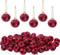 🎄 changsha 42-piece mini buffalo plaid fabric ball ornament - 1.1" fabric-wrapped balls, burlap fabric christmas tree hanging pendants for holiday presents & christmas party supplies (red & black) логотип